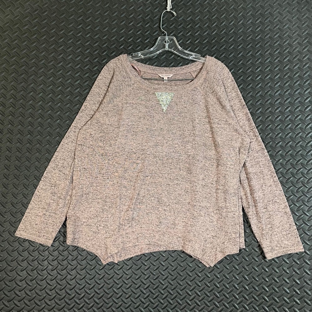 Juicy Couture Pink Gray Heather Knit‎ Long Sleeve Shirt Women's Size XL